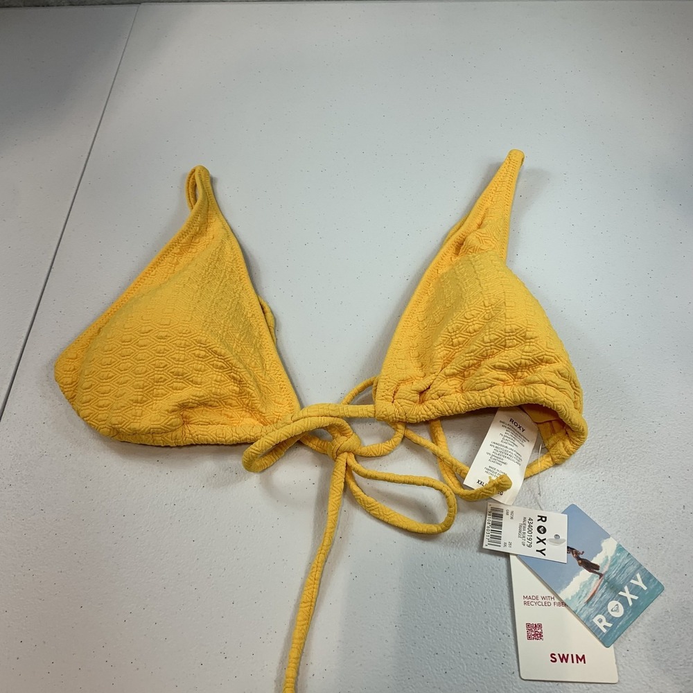 Roxy Women's Swim Bikini Top XXL Haleiwa Built Up Triangle String Yellow Texture